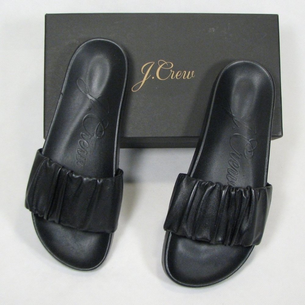 J. Crew Black Pleated Slide Sandals